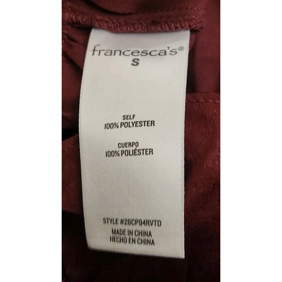 Audrey Parks Francesca’s Wrap Dress S Wrap Burgundy Ruffle Satin Flutter - Picture 7 of 7